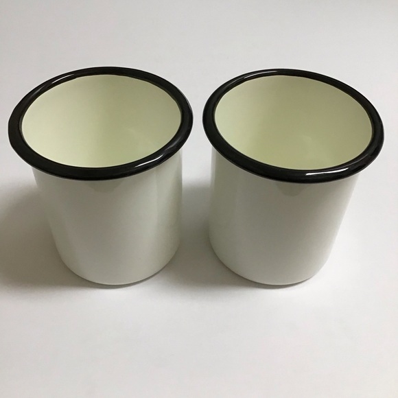 Hearth & Hand Enamelware PAIR Metal Mugs White Black Rim Farmhouse Camping RV - Picture 8 of 11